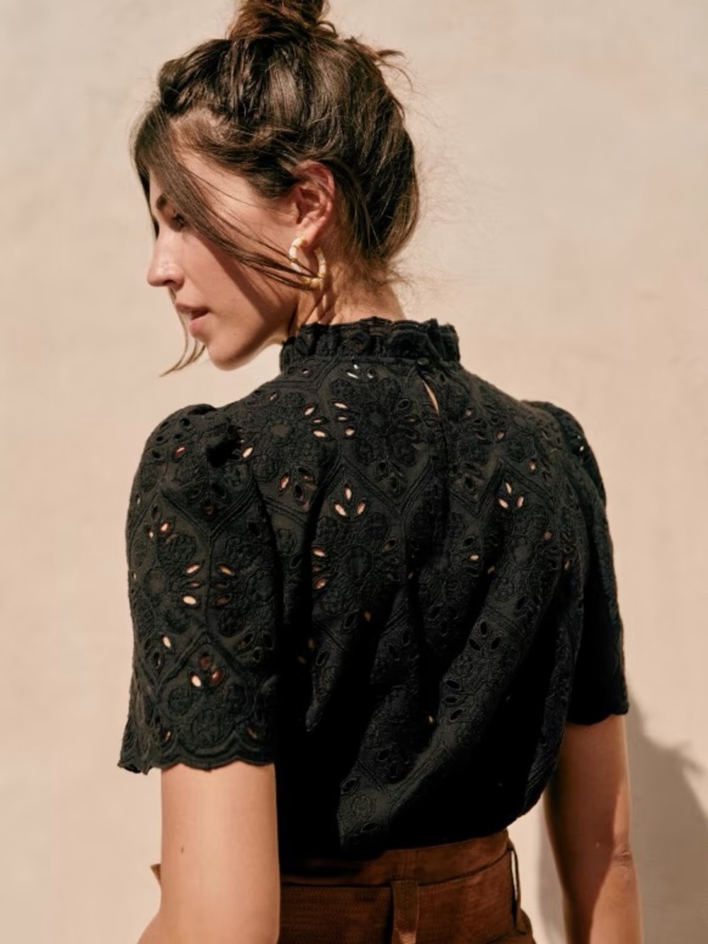 SEZANE | Louisah Blouse | High End Black Lace Eyelet |Women's Top | Sz SMALL